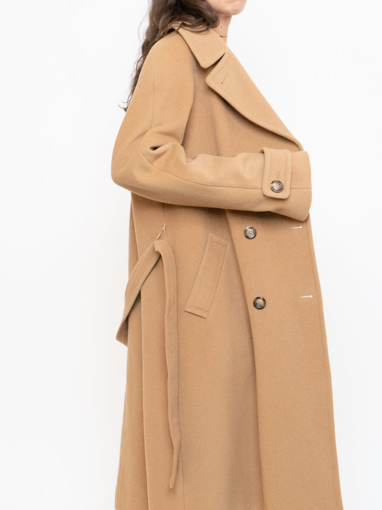 Vintage x Made in Italy x Camel Wool Belted Trench Coat (XSM)