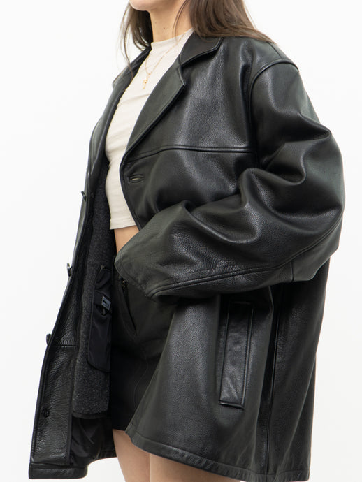 Vintage x GUESS Black Heavy Leather Buttoned Jacket (L-XL)