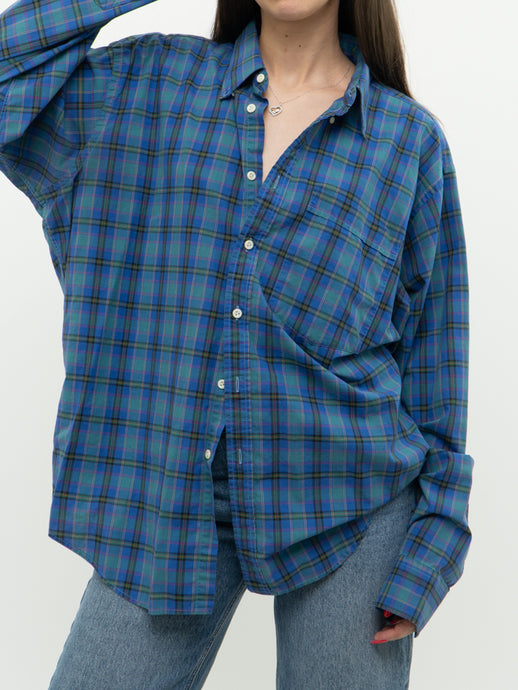 Vintage x Blue And Green Plaid Button-Up (XS-XL)
