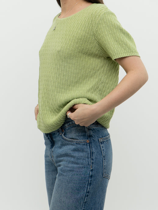 Vintage x Light Green Textured Knit Short Sleeve (XS-M)