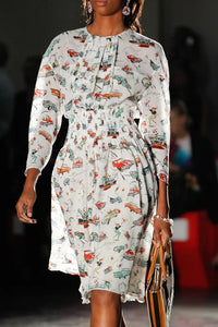 PRADA x Spring 2012 Vintage Car Patterned Delicate Silk Dress (S)