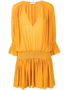 SAINT LAURENT x Yellow Silk Studded Dress (S)