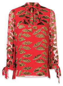 DONALD x ALICE + OLIVIA x Red Leopared Silk Patterned Blouse (XS-M)