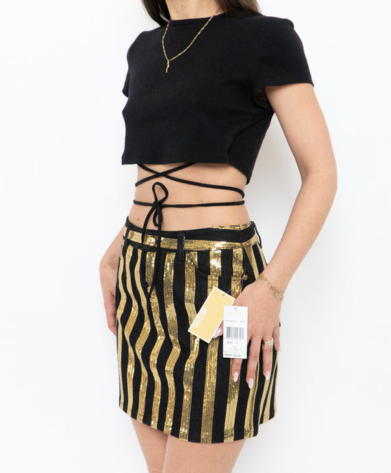 MICHAEL KORS x Deadstock Denim Sequin Striped Skirt (S)