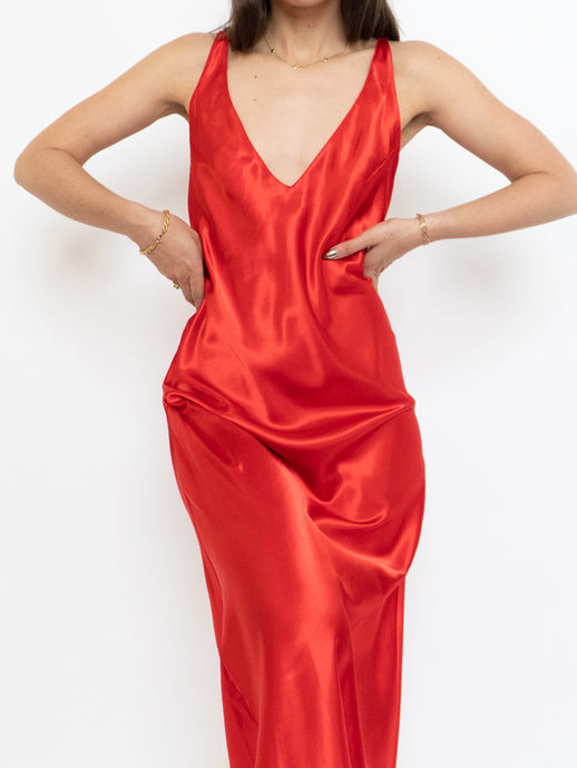Vintage x Red Satin Long Slip Dress (M)