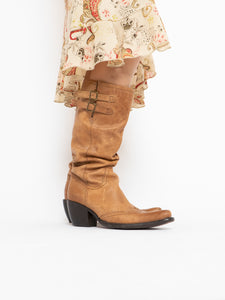 Vintage x ARNOLD CHURGIN Tan Leather Slouched Cowboy Boot (7.5-8.5)