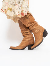 Load image into Gallery viewer, Vintage x ARNOLD CHURGIN Tan Leather Slouched Cowboy Boot (7.5-8.5)
