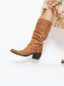 Vintage x ARNOLD CHURGIN Tan Leather Slouched Cowboy Boot (7.5-8.5)