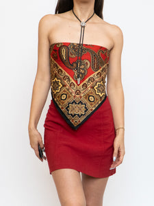 Vintage x Red Satin Paisley Scarf Top (XS-M)