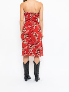 Vintage x Made in Canada x LE CHATEAU Red Floral Tube Dress (M)