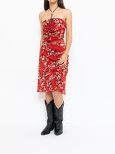 Load image into Gallery viewer, Vintage x Made in Canada x LE CHATEAU Red Floral Tube Dress (M)