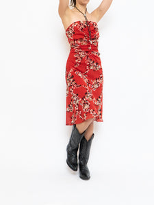 Vintage x Made in Canada x LE CHATEAU Red Floral Tube Dress (M)