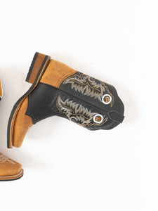 Vintage x Black, Tan Leather Embroidered Cowboy Boot (7.5, 8)