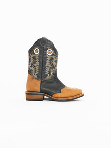 Vintage x Black, Tan Leather Embroidered Cowboy Boot (7.5, 8)