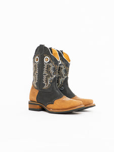 Vintage x Black, Tan Leather Embroidered Cowboy Boot (7.5, 8)