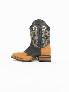 Vintage x Black, Tan Leather Embroidered Cowboy Boot (7.5, 8)