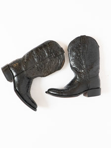 Vintage x Made in Mexico x Black Shiny Leather Croc Cowboy Boot (8-9)