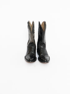 Vintage x Made in Mexico x Black Shiny Leather Croc Cowboy Boot (8-9)