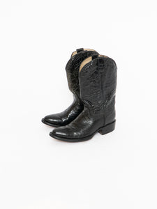 Vintage x Made in Mexico x Black Shiny Leather Croc Cowboy Boot (8-9)
