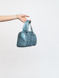 Vintage x Metallic Blue Studded Bucket Purse