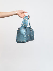 Vintage x Metallic Blue Studded Bucket Purse