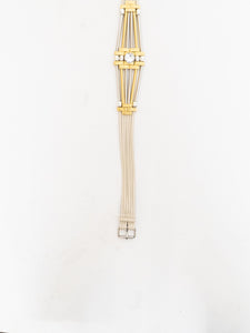 Vintage x White Leather Gold Jewelled Waist Belt (S, M)