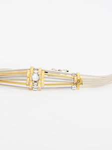 Vintage x White Leather Gold Jewelled Waist Belt (S, M)