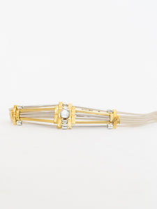 Vintage x White Leather Gold Jewelled Waist Belt (S, M)