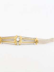 Vintage x White Leather Gold Jewelled Waist Belt (S, M)