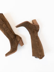 Vintage x Brown Suede Western Tall Boot (5, 5.5)