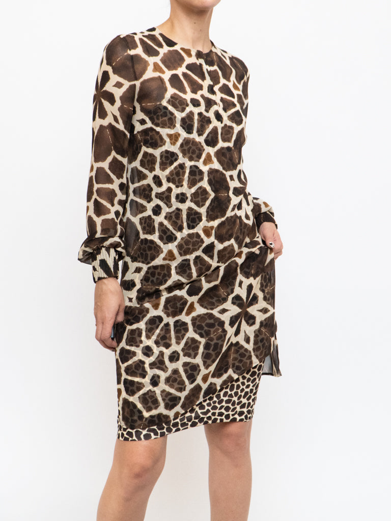 A-K-R-I-S x Brown Silk Patterned Dress (XS, S)