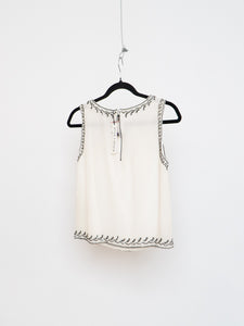 ALICE + OLIVIA x Deastock White Silk Beaded Tank (XS)