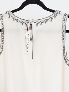 ALICE + OLIVIA x Deastock White Silk Beaded Tank (XS)