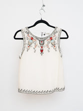 Load image into Gallery viewer, ALICE + OLIVIA x Deastock White Silk Beaded Tank (XS)