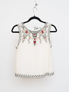 ALICE + OLIVIA x Deastock White Silk Beaded Tank (XS)