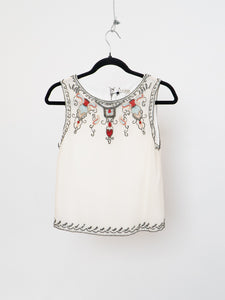 ALICE + OLIVIA x Deastock White Silk Beaded Tank (XS)
