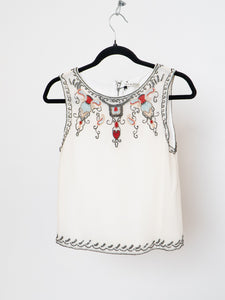 ALICE + OLIVIA x Deastock White Silk Beaded Tank (XS)