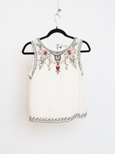 ALICE + OLIVIA x Deastock White Silk Beaded Tank (XS)