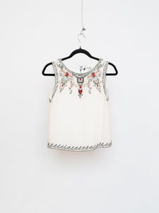 ALICE + OLIVIA x Deastock White Silk Beaded Tank (XS)