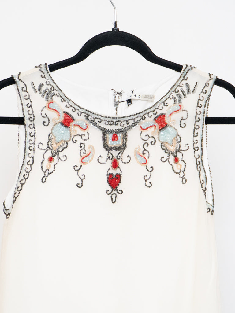 ALICE + OLIVIA x Deastock White Silk Beaded Tank (XS)