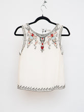 Load image into Gallery viewer, ALICE + OLIVIA x Deastock White Silk Beaded Tank (XS)