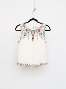 ALICE + OLIVIA x Deastock White Silk Beaded Tank (XS)