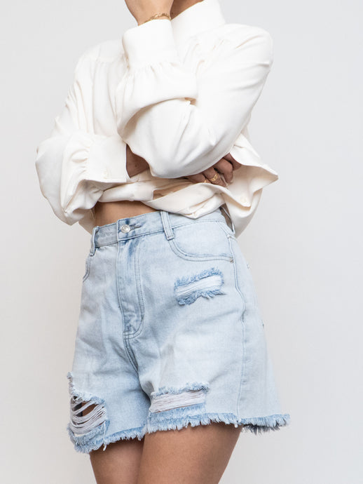 WHITEFOX x Lightwash Distressed Denim Short (S, M)