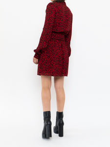 SAINT LAURENT x Red Leopard Print Silk Dress (S, M)