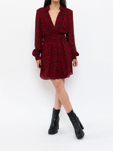 SAINT LAURENT x Red Leopard Print Silk Dress (S, M)