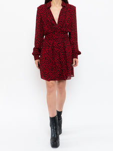 SAINT LAURENT x Red Leopard Print Silk Dress (S, M)