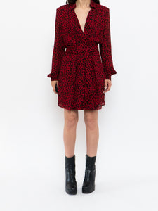 SAINT LAURENT x Red Leopard Print Silk Dress (S, M)