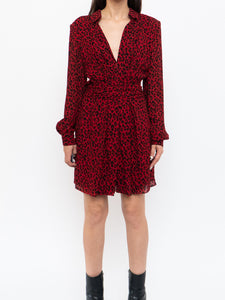 SAINT LAURENT x Red Leopard Print Silk Dress (S, M)