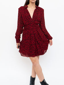 SAINT LAURENT x Red Leopard Print Silk Dress (S, M)