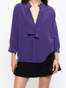 FENDI x Purple Silk Bow Blouse (S, M)